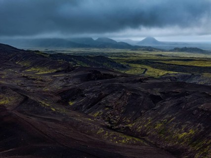 Mountains, volcanic landscape, clouds, aerial view, summer, Reykjanes Peninsula, Iceland