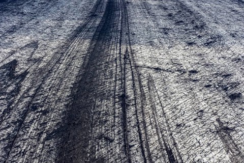 Glacier, crevasses, ice, aerial view, black ice, climate change, summer, Skeidararjökull,
