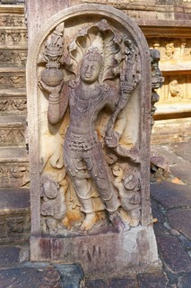 Guard stones or muragalas at the entrance of Vatadage circular temple, Polonnaruwa ruins of the