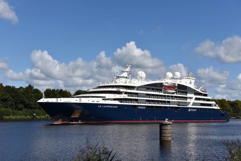 Luxury cruise ship LE LAPEROUSE sails through the Kiel Canal, Kiel Canal, Kiel Canal,