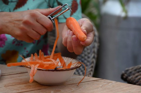 Fresh carrots are peeled, Bavaria, Germany