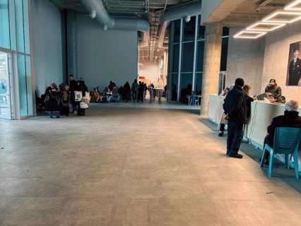 Temporary shelters set up for people displaced by the powerful 7.8-magnitude earthquake that struck