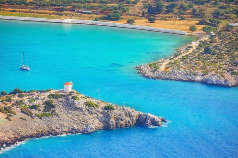 Panormitis bay, high angle view, Panormitis, Symi Island, Dodecanese Islands, Greece