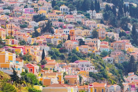 Colourful houses, Chorio, Symi Island, Dodecanese Islands, Greece