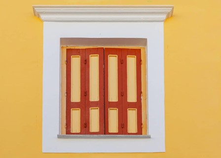 Traditional house window, Gialos, Symi Island, Dodecanese Islands, Greece