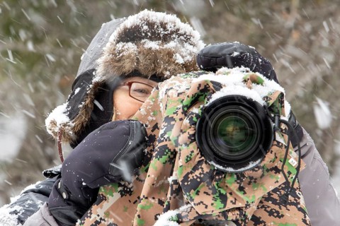 Photographer Veronique Amiard photographs the landscape in winter, Heavy snowfall, Gaspesie
