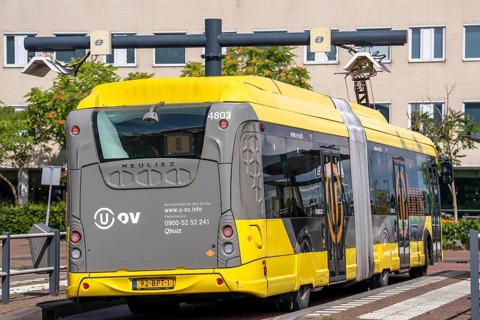 U-OV bus station at Utrecht-Lunetten railway station, electric bus, fast charging station via