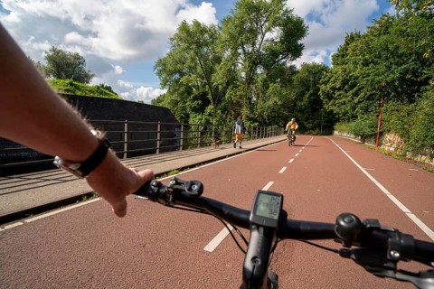 Cycling south of Utrecht, long-distance cycle path to Houten, around 50, 000 people live here and