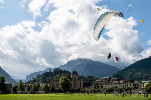Paragliders in the sky, Interlaken, Switzerland