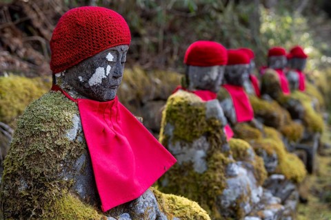 Jizo statues in Kanmangafuchi Abyss, Nikko, Tochigi Prefecture, Japan