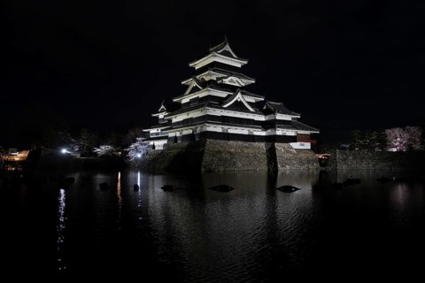 Matsumoto Castle, at night, illuminated, Matsumoto, Nagano Prefecture, Japan