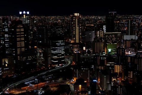 Osaka skyline at night, Kita-ku, Osaka, Osaka Prefecture, Japan