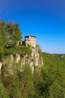 Augustenturm, cannon tower, Lichtenstein Castle, fairytale castle of Württemberg, romantic