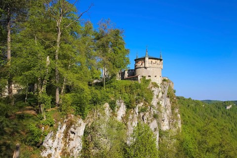Augustenturm, cannon tower, Lichtenstein Castle, fairytale castle of Württemberg, romantic