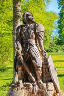 Knight of Lichtenstein, wooden sculpture sawn by Billy Tröge, artist, replica, large sculpture, for