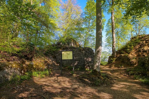 Ruin Alter Lichtenstein near Lichtenstein Castle, information board, site plan of the ruin, layout,