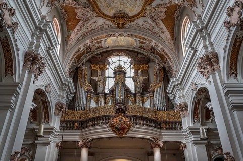 Organ loft, the organ is from 1725, Abbey Church of the Assumption of the Virgin Mary, Rohr, Lower