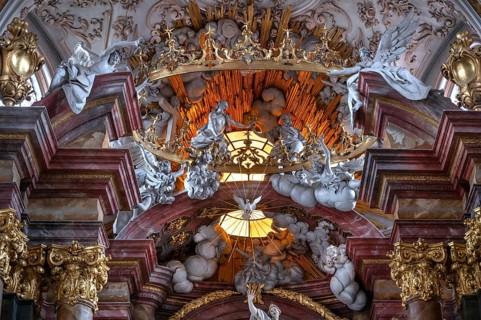 Detail of the chancel with the Assumption of the Virgin Mary, a work by the Asam brothers built