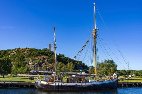 The ketch TS BRITTA is moored at the quay in the guest harbour of Uddevalla, Bohuslän, Västra