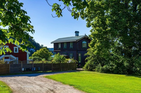 Historic building structures of Gustafsberg, a former spa and bathing resort on the Byfjord in