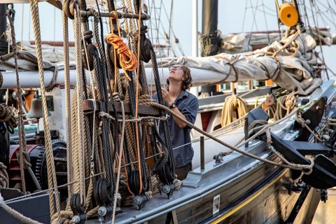 Detroit, Michigan - 9 August 2025 - Four schooners visit Detroit for the Sail Detroit Festival. A
