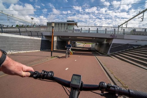 Cycle path in the east of Utrecht, subway of the railway line, at Utrecht-Lunetten station,