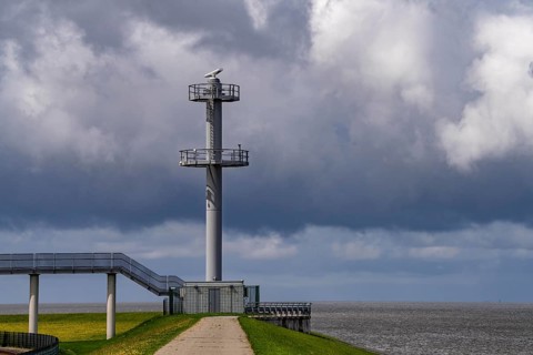 Radar tower, on the North Sea coast near Eemshaven, monitors shipping traffic on the coast,