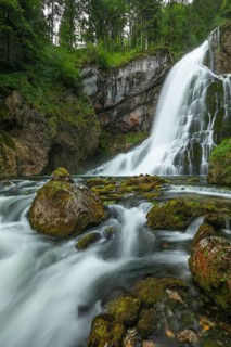 Summer nature experience at the Golling waterfall with lots of water, Golling an der Salzach,