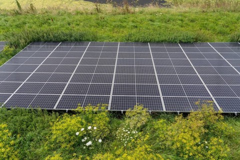 Solar park on the Slaperdijk dyke near Eemshaven, test project, 17, 000 solar modules were