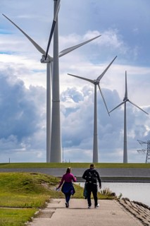 Wind turbines of a wind farm near Eemshaven, Netherlands