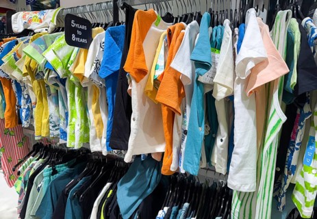 T-shirts display at Zudio store in Guwahati, India, during a monsoon season sale on August 1, 2025