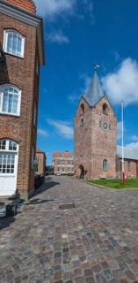 14th century church with tapering tower, Old Town, Ringkøbing, Ringkøbing Fjord, Denmark