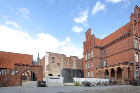 Archway to the entrance of the European Hanseatic Museum and Ernestine School, Old Town, Lübeck,