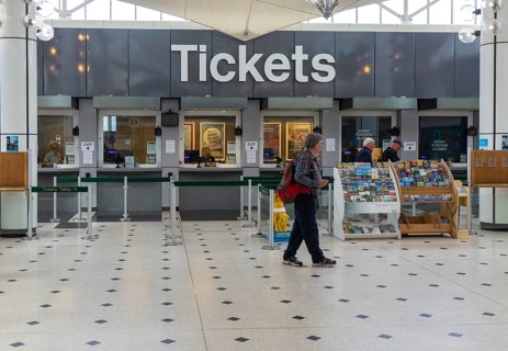 Ticket office inside Plymouth railway station, city of Plymouth, Devon, England, UK