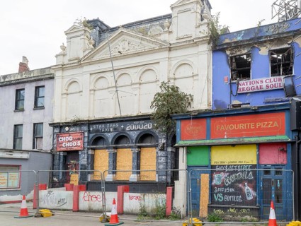 Derelict abandoned nightclub buildings Martin Street in city centre, city of Plymouth, Devon,