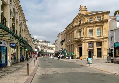 Historic Bank building from 1889, Fleet Street, Torquay, Devon, England, UK