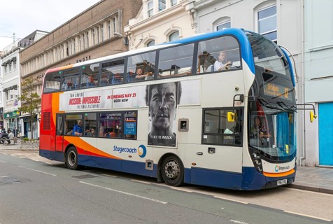 Scania N250UD ADL Enviro400 MMC Stagecoach double-decker bus service route 12 to Brixham, Torquay,