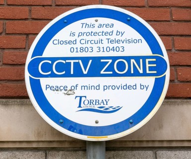CCTV zone closed circuit television surveillance sign, Torbay Council, Torquay, Devon, England, UK