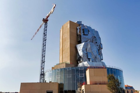 Construction crane, LUMA cultural centre building, construction site in 2018, architect Frank