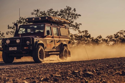 Landrover Defender four-wheel drive vehicle in the Australian outback