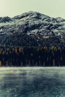 Autumn atmosphere on a cold morning in the Engadin in the Swiss Alps