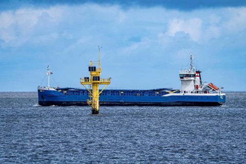 Freighter Emma F, here in front of the Eemshaven harbour, Ems estuary, Netherlands