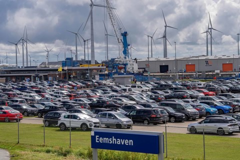 Car park at the ferry port of Eemshaven, in the Ems estuary ferry to the German North Sea island of