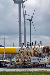 The seaport of Eemshaven, Julianahaven Basin, where the foundation structures, monopiles, for