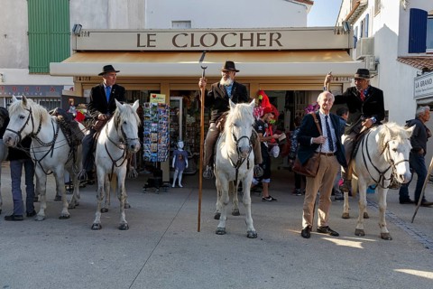 Guardians of the Camargue, traditional shepherds, riders on Camargue horses, pilgrimage, procession