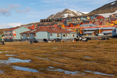 Colourful wooden houses, Longyearbyen, Spitsbergen, Svalbard