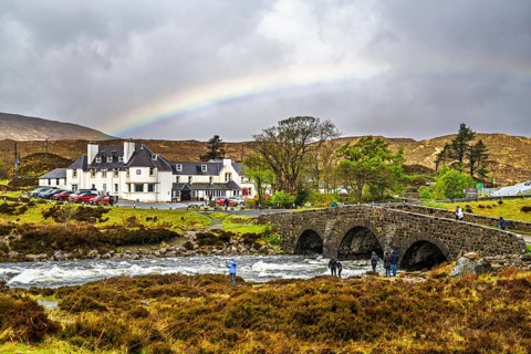 Rainbow over Sligachan Old Bridge, Isle of Skye, Scotland, UK