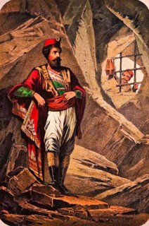 The Red Montegrin stands locked up in a rocky cave, captivity, narrative, man of high descent in