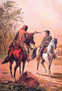 Robbery in the open countryside, dangerous encounter between a Quaker and a highwayman on