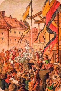The child of the tightrope walker performs tricks, stands on the horse, jumping ring, chapel,